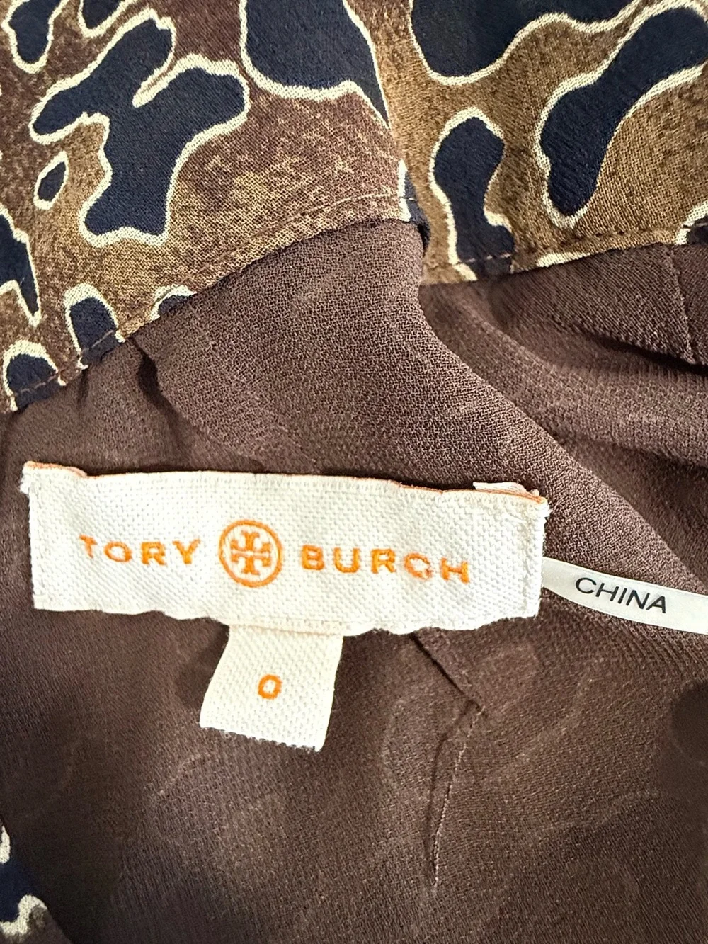 Tory Burch Brown, Black & Tan Animal-Print Mock Neck Long Sleeve Top